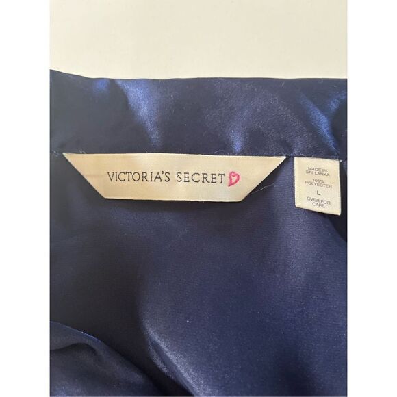 Vintage Victoria’s Secret Women’s Silky Navy Night Shirt Sz L Button Up - Picture 8 of 8
